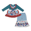 Long sleeves floral patchwork pocket girls fall clothes
