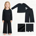 Black cotton long sleeves scallop girls fall pajamas set