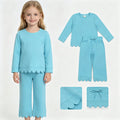 Aqua cotton long sleeves scallop girls fall pajamas set