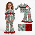 Red ruffle stripe santa top pants girls Christmas outfits