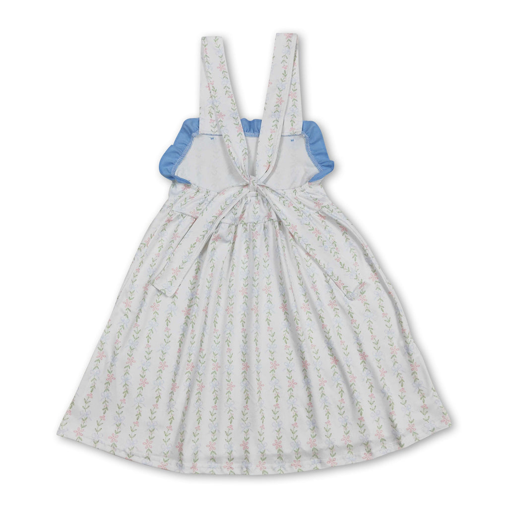 Straps ruffle floral baby girls summer dresses