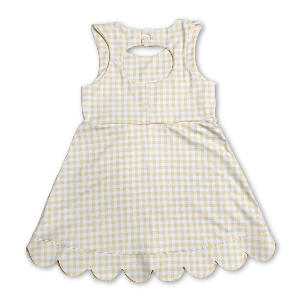 Sleeveless yellow plaid bows kids girls athletic dresses