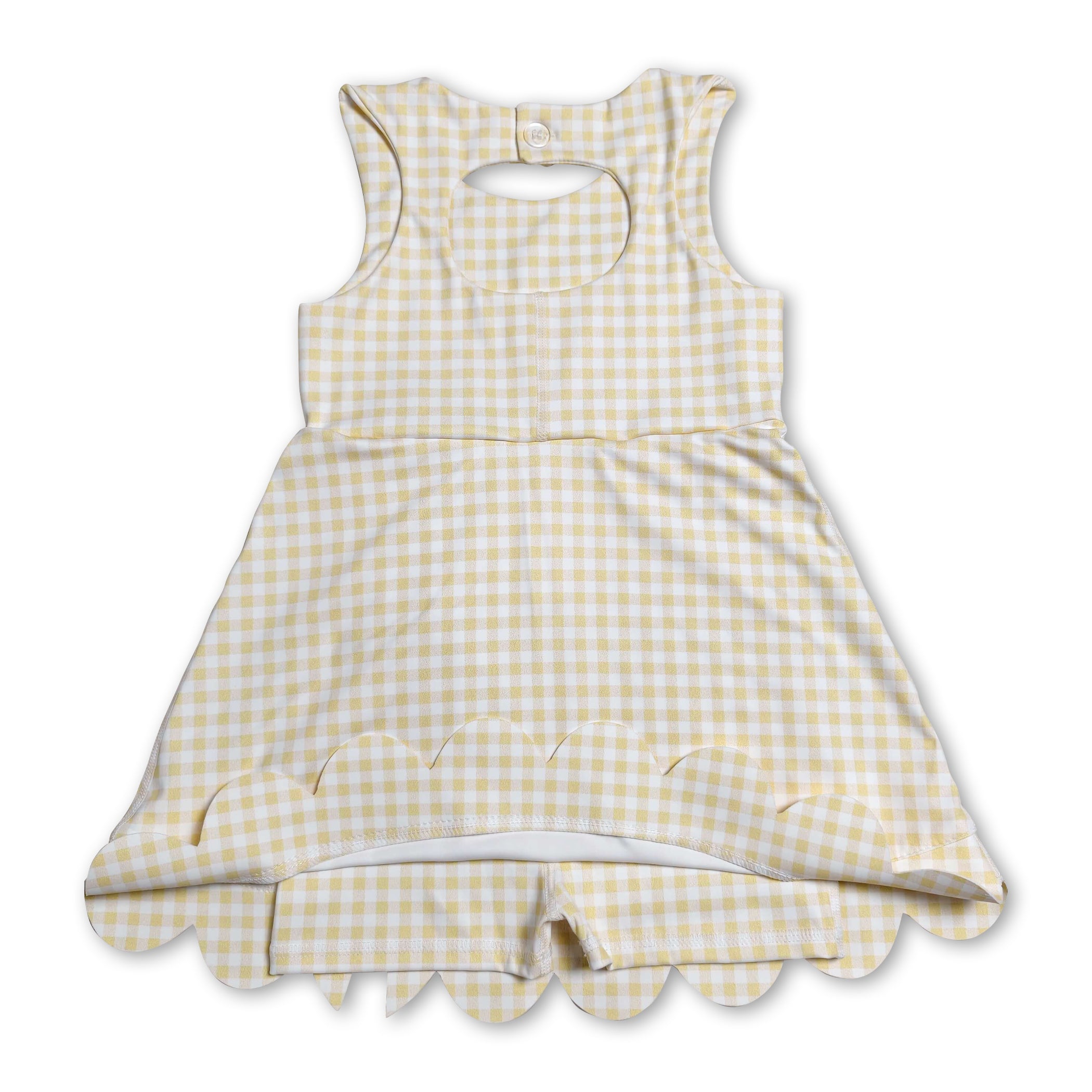 Sleeveless yellow plaid bows kids girls athletic dresses