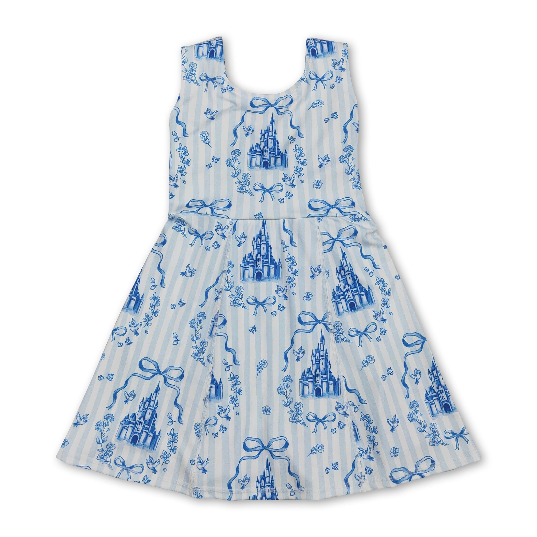 Sleeveless light blue bow castle kids girls athletic dresses