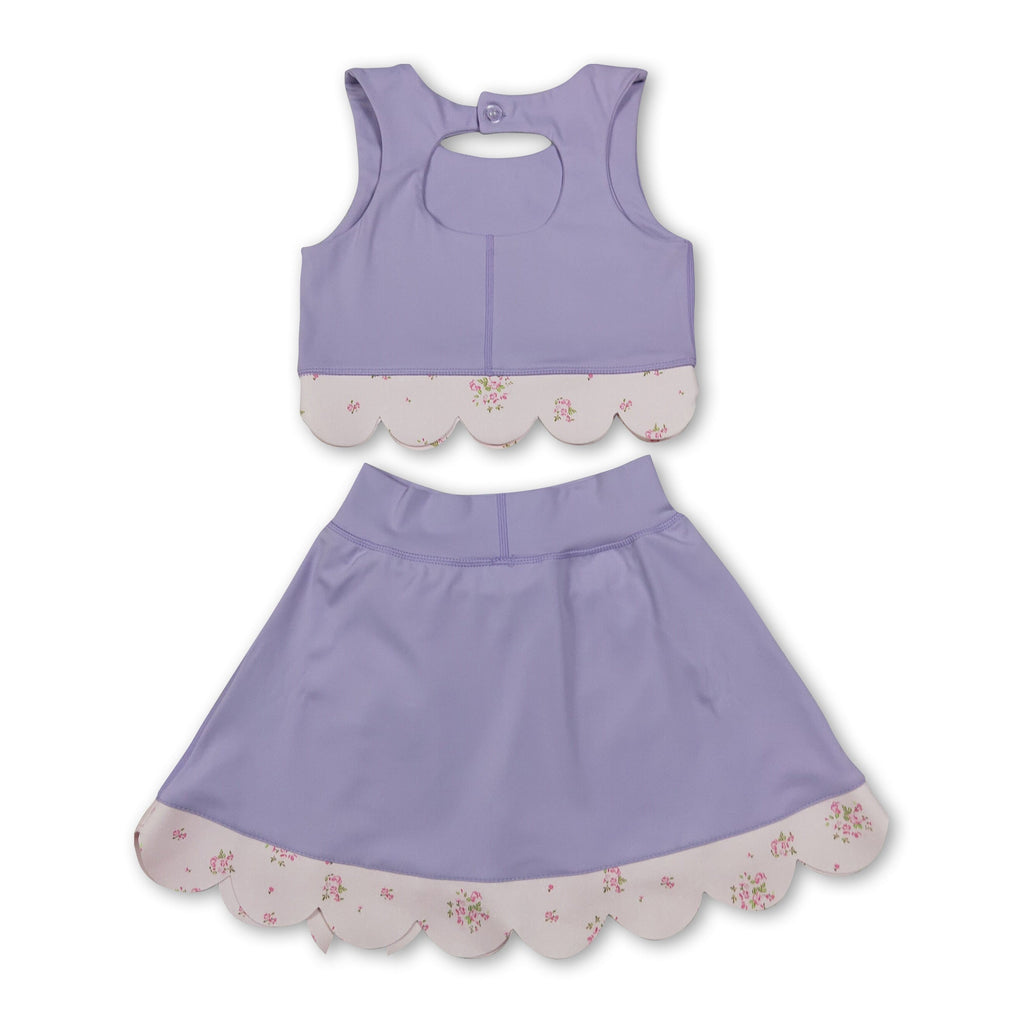 Lavender sleeveless bow scallop kids girls active wear set
