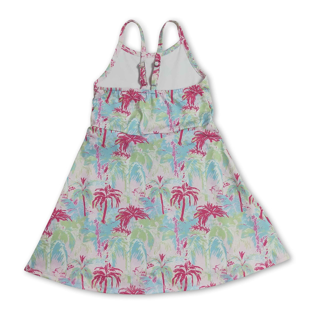 Straps colorful trees kids girls summer athletic dresses