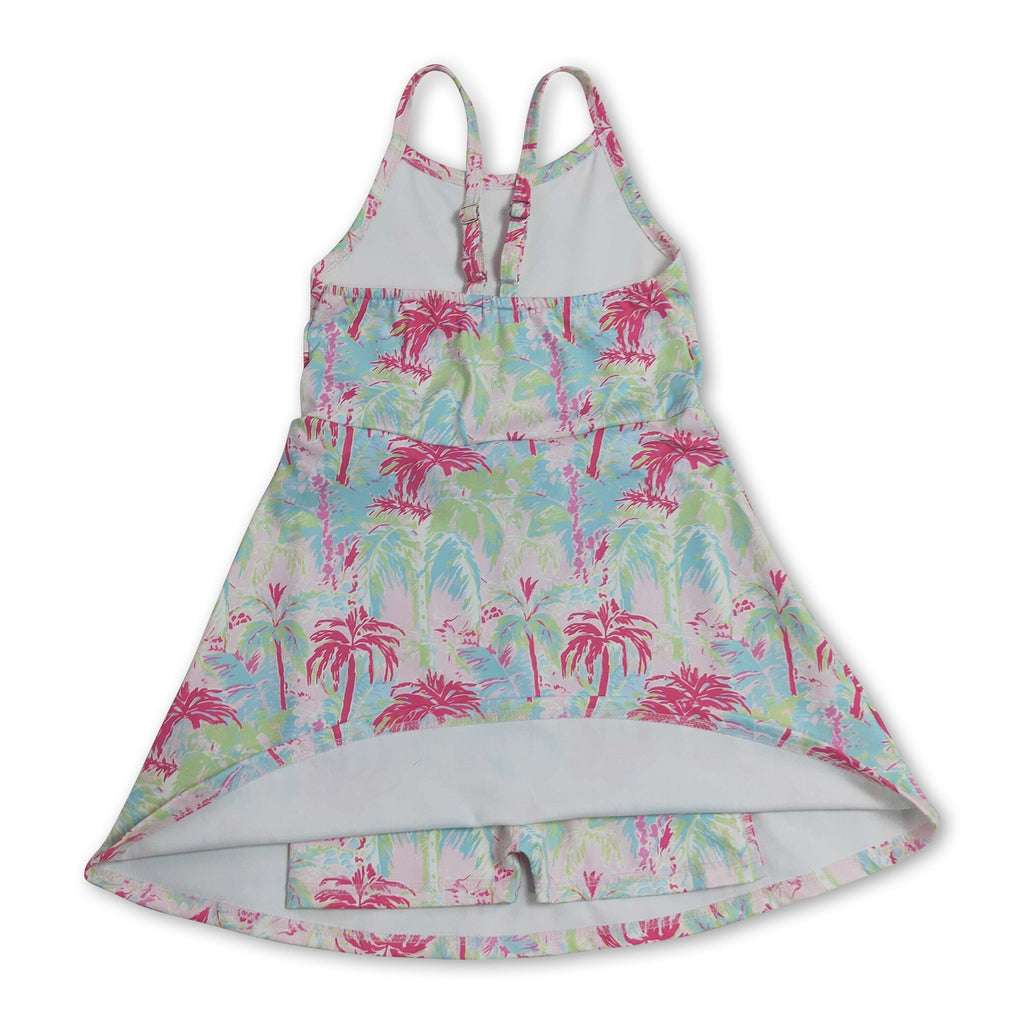 Straps colorful trees kids girls summer athletic dresses