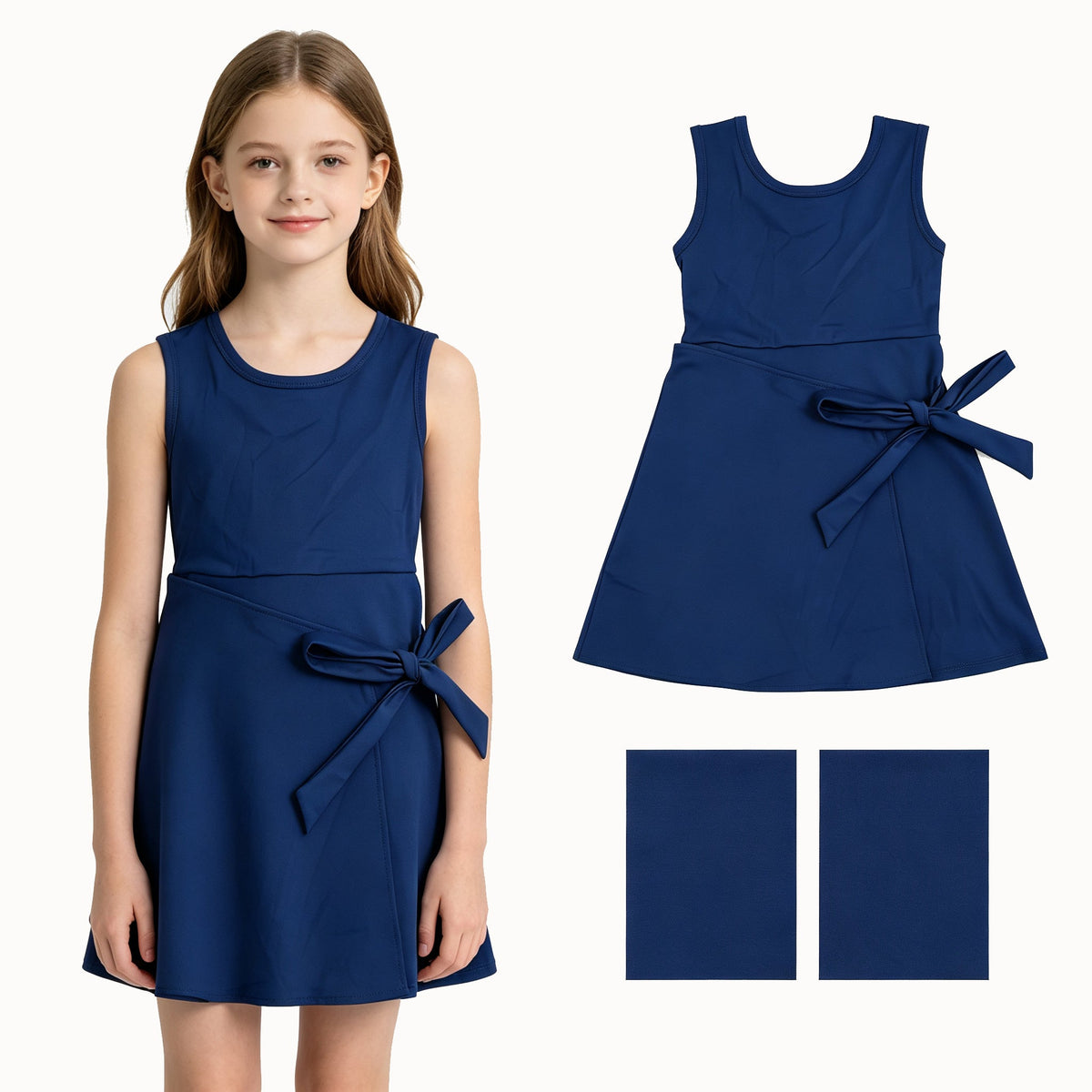 Sleeveless navy kids girls summer athletic dresses