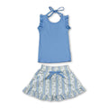 Sleeveless ruffle top floral stripe skirt girls active set