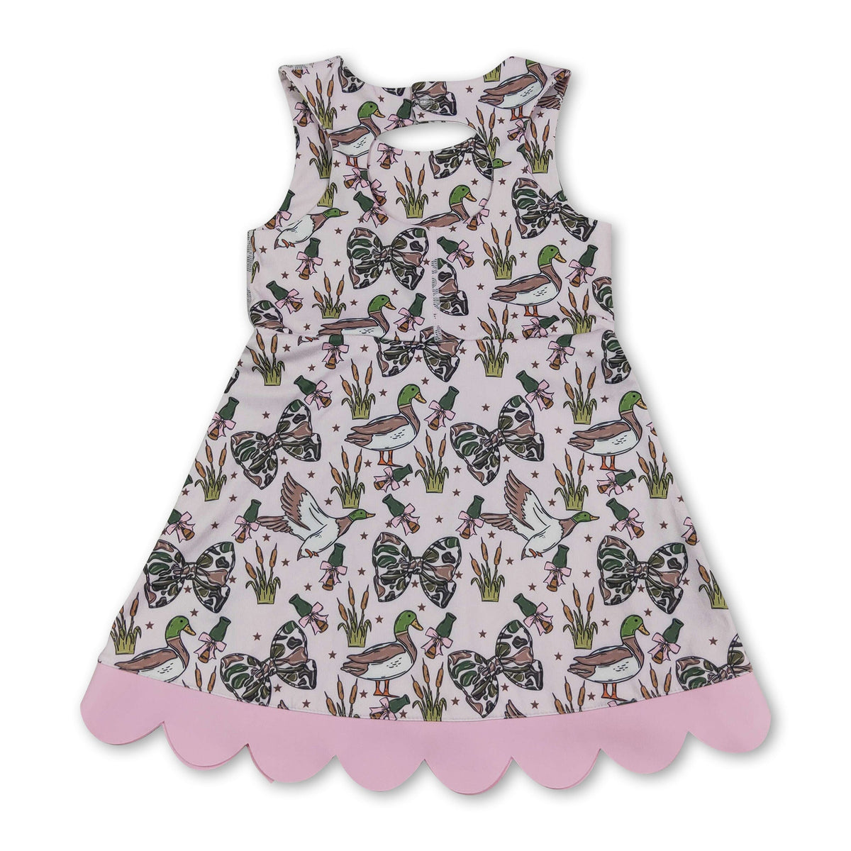 Sleeveless camo bow duck scallop kids girls athletic dress