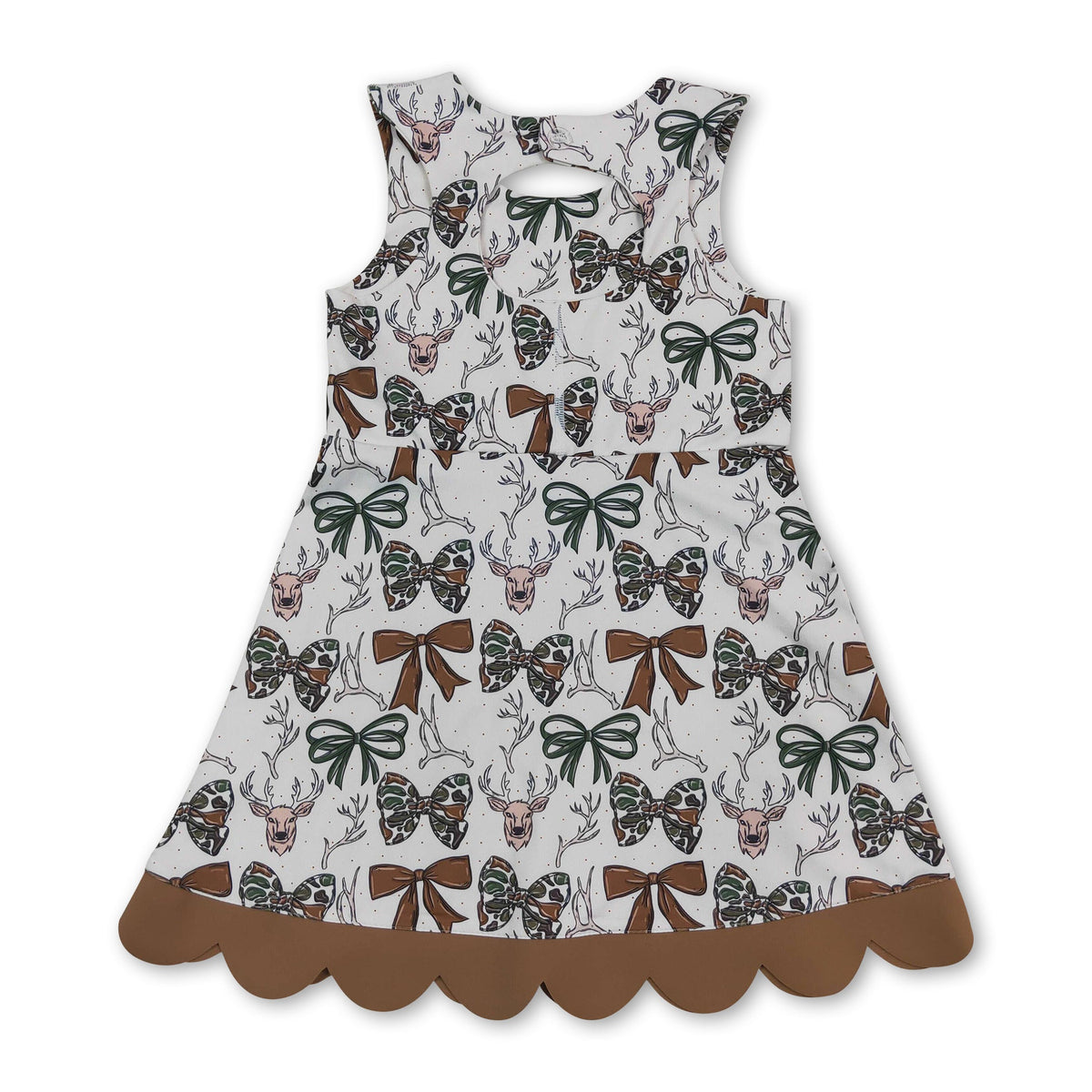 Sleeveless camo bow deer scallop kids girls athletic dress