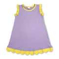 Yellow scallop ruffle sleeveless lavender girls cotton team dress