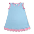 Pink scallop ruffle sleeveless light blue girls cotton dress