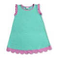 Pink scallop ruffle sleeveless mint girls cotton dress