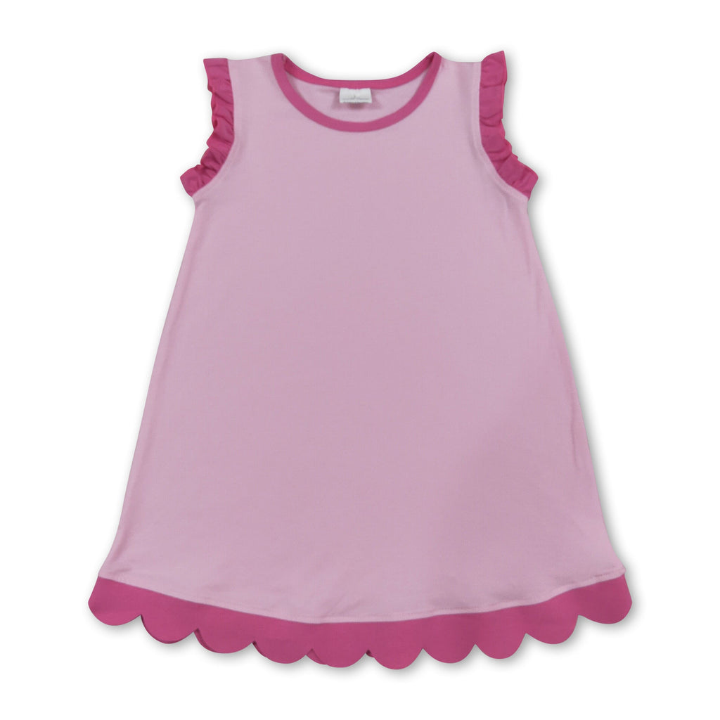 Pink scallop ruffle sleeveless kids girls cotton dress