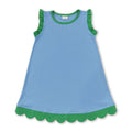 Green scallop ruffle sleeveless light blue girls cotton dress