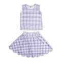 Sleeveless lavender plaid top scallop skirt girls active set