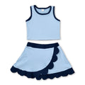 Sleeveless blue dog scallop girls summer active wear set