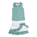 Sleeveless green stripe polo shirt skirt girls team outfits