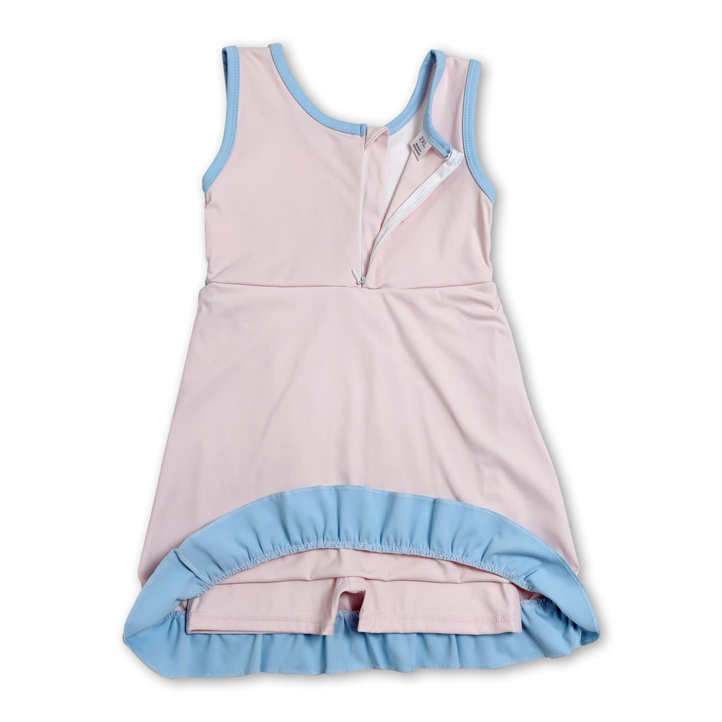 Sleeveless light pink scallop kids girls athletic dress