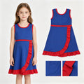 Sleeveless blue red scallop team kids girls athletic dress