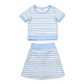 Short sleeves light blue stripe top skirt girls active wear set