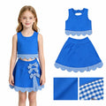 Sleeveless blue top plaid scallop skirt girls active wear set