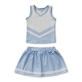Sleeveless white light blue top skirt girls team cheer active set
