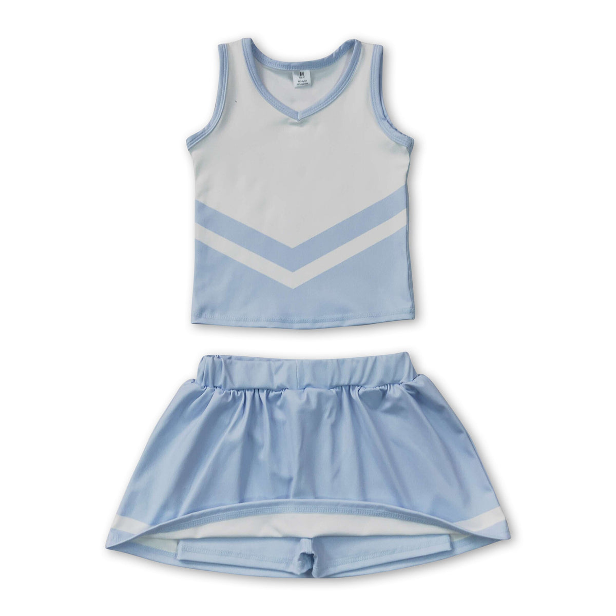 Sleeveless white light blue top skirt girls team cheer active set