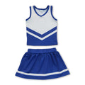 Sleeveless white blue top skirt girls team cheer active set