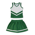 Sleeveless white green top skirt girls team cheer active set