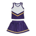 Sleeveless gold purple top skirt girls team cheer active set