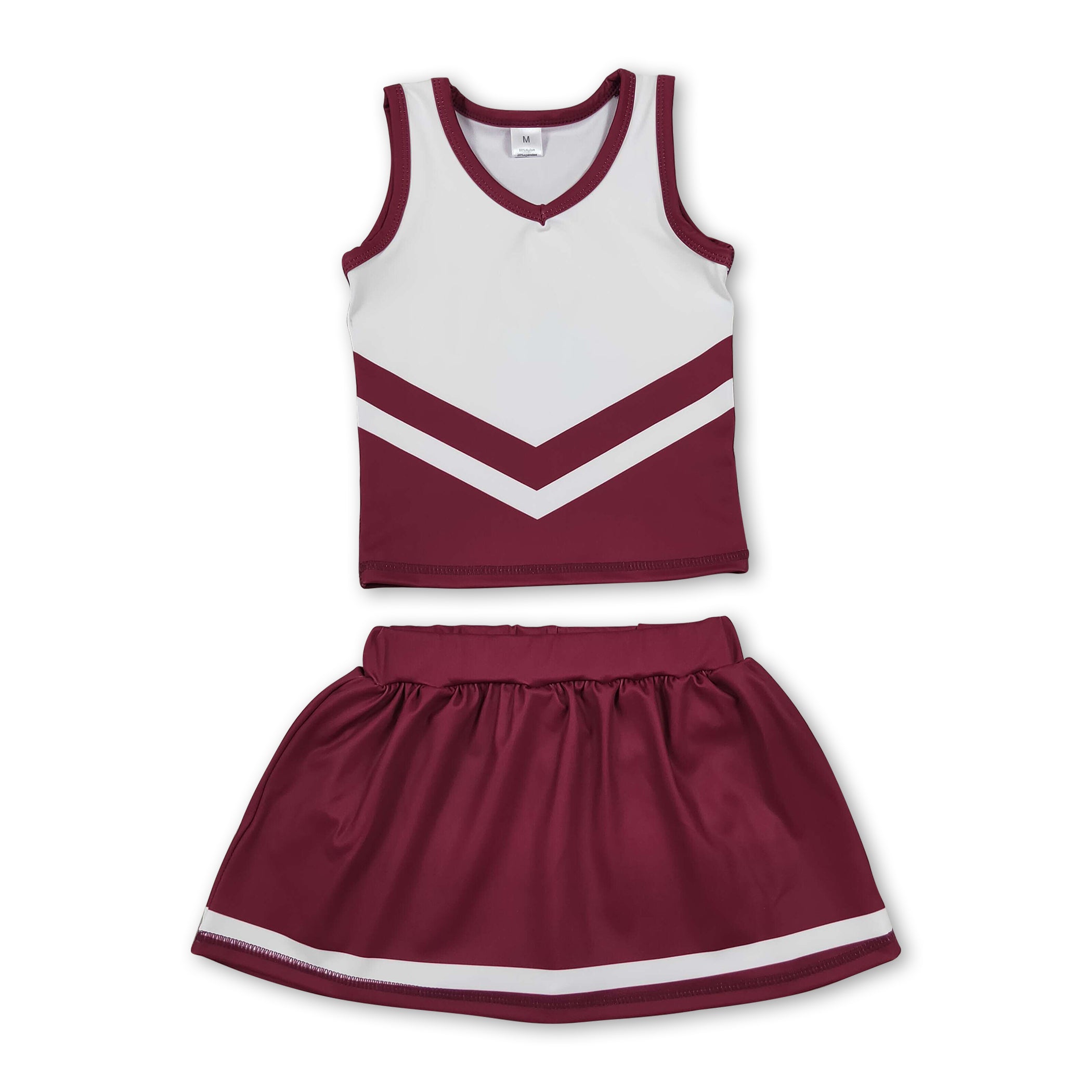 Sleeveless white maroon top skirt girls team cheer active set