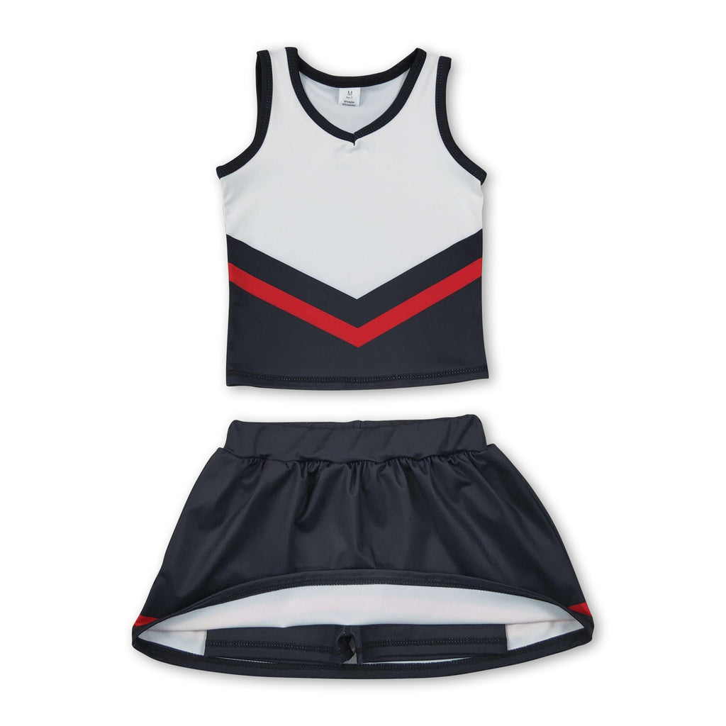 Sleeveless black red top skirt girls team cheer active set