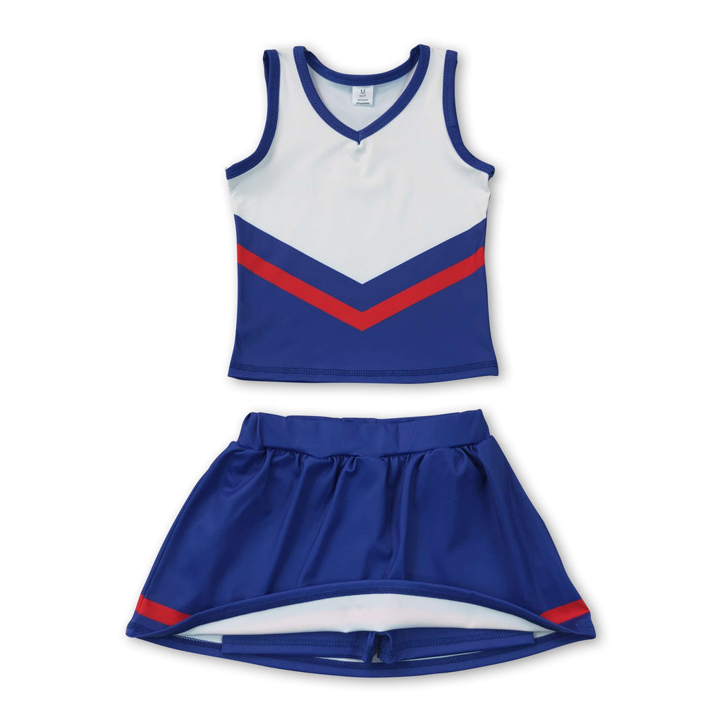 Sleeveless red navy top skirt girls team cheer active set
