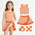 Sleeveless orange plaid scallop girls team active wear set