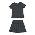 Short sleeves black top pleated skirt girls active wear set