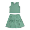 Sleeveless green crop top bow skirt kids girls summer active set