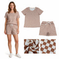 Short sleeves khaki plaid top shorts adult women pjs