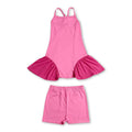 Straps pink patchwork athletic dress shorts girls active set