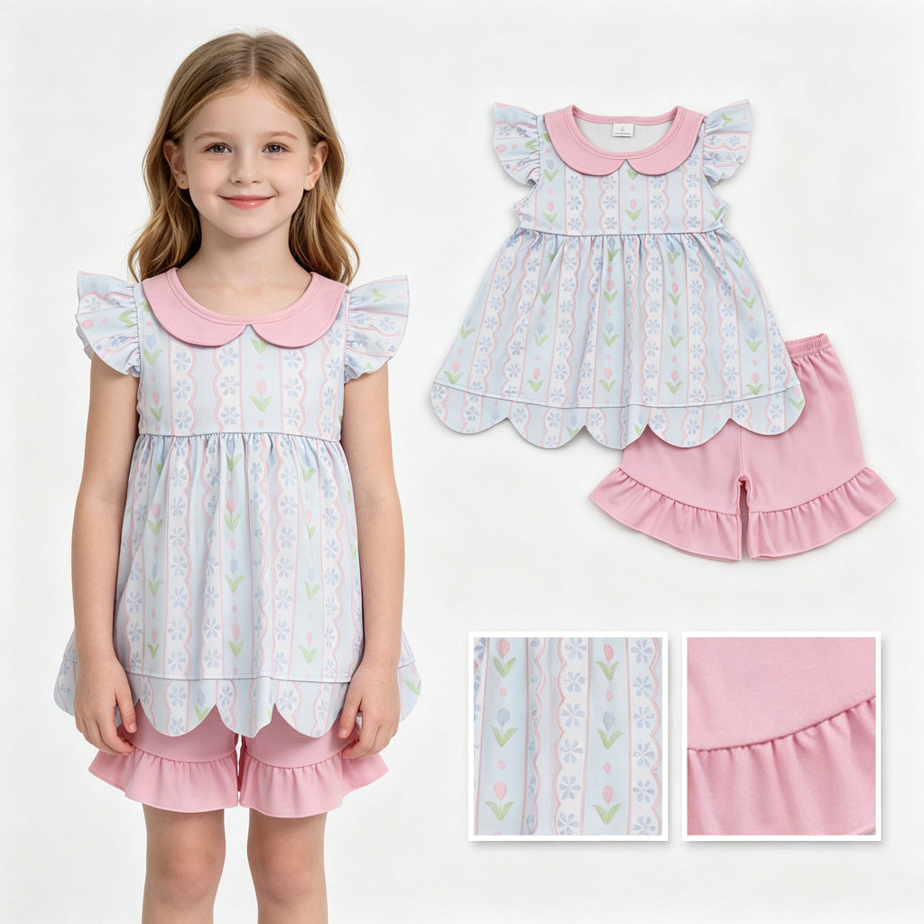 Floral scallop tunic ruffle shorts girls summer outfits