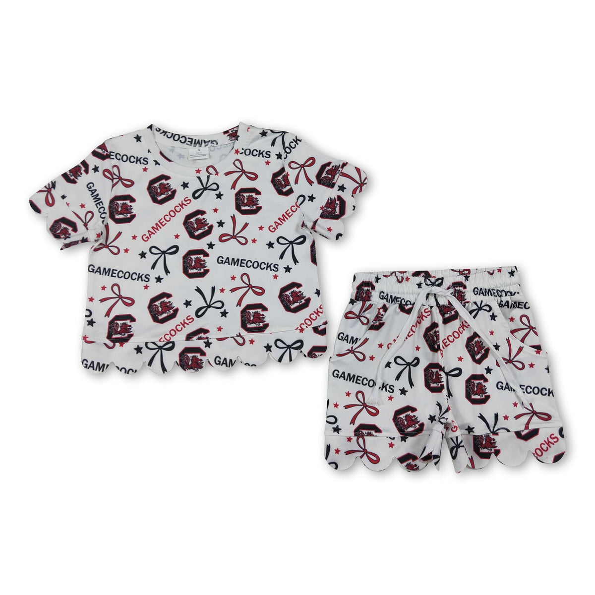 Short sleeves scallop bow C kids girls team outfits