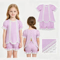 Short sleeves pink cotton lace top shorts girls summer outfits