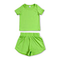 Short sleeves green top shorts kids girls yoga active set