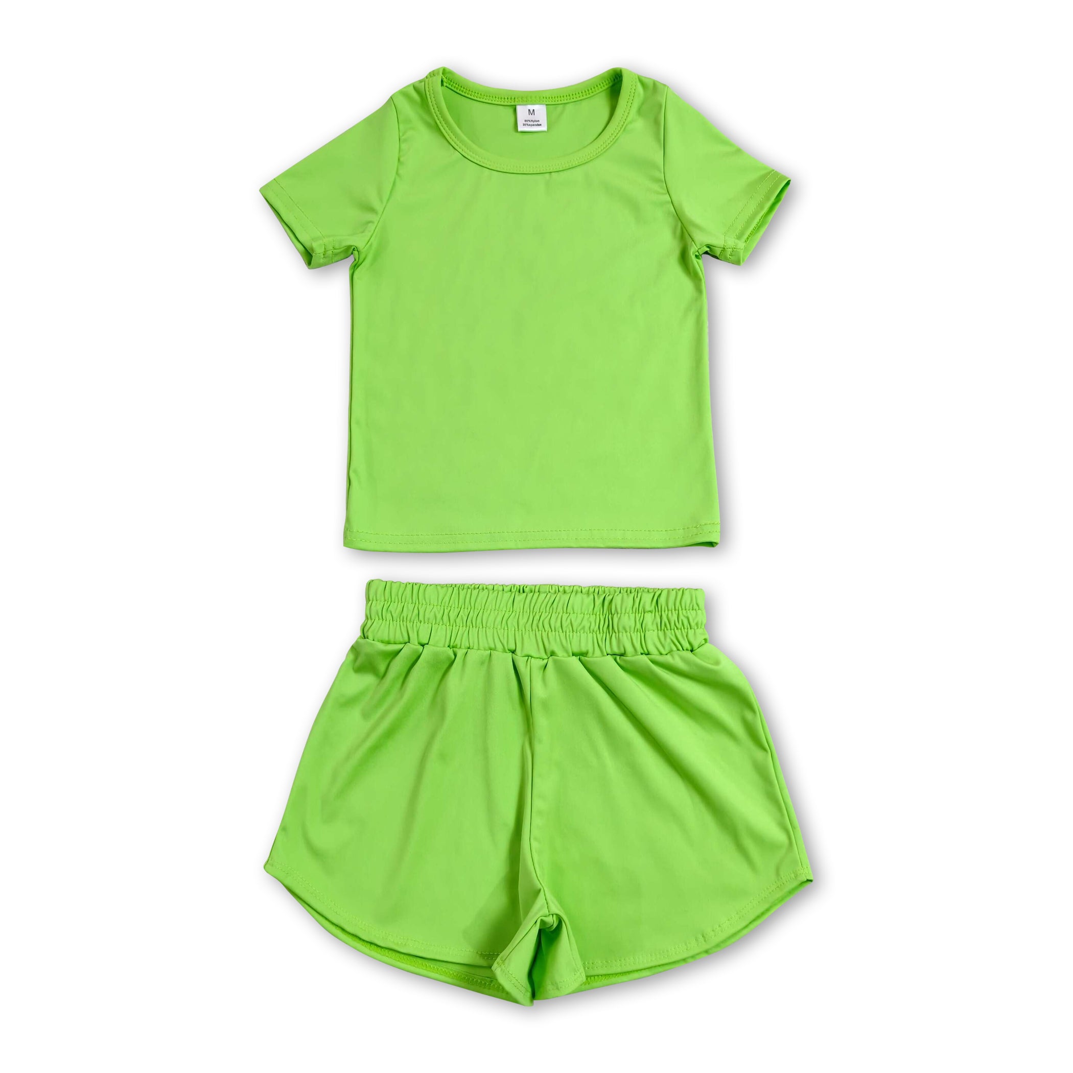 Short sleeves green top shorts kids girls yoga active set