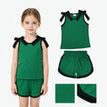 Sleeveless black bow green top shorts girls team outfits