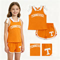 Sleeveless white bow orange top shorts T team girls outfits