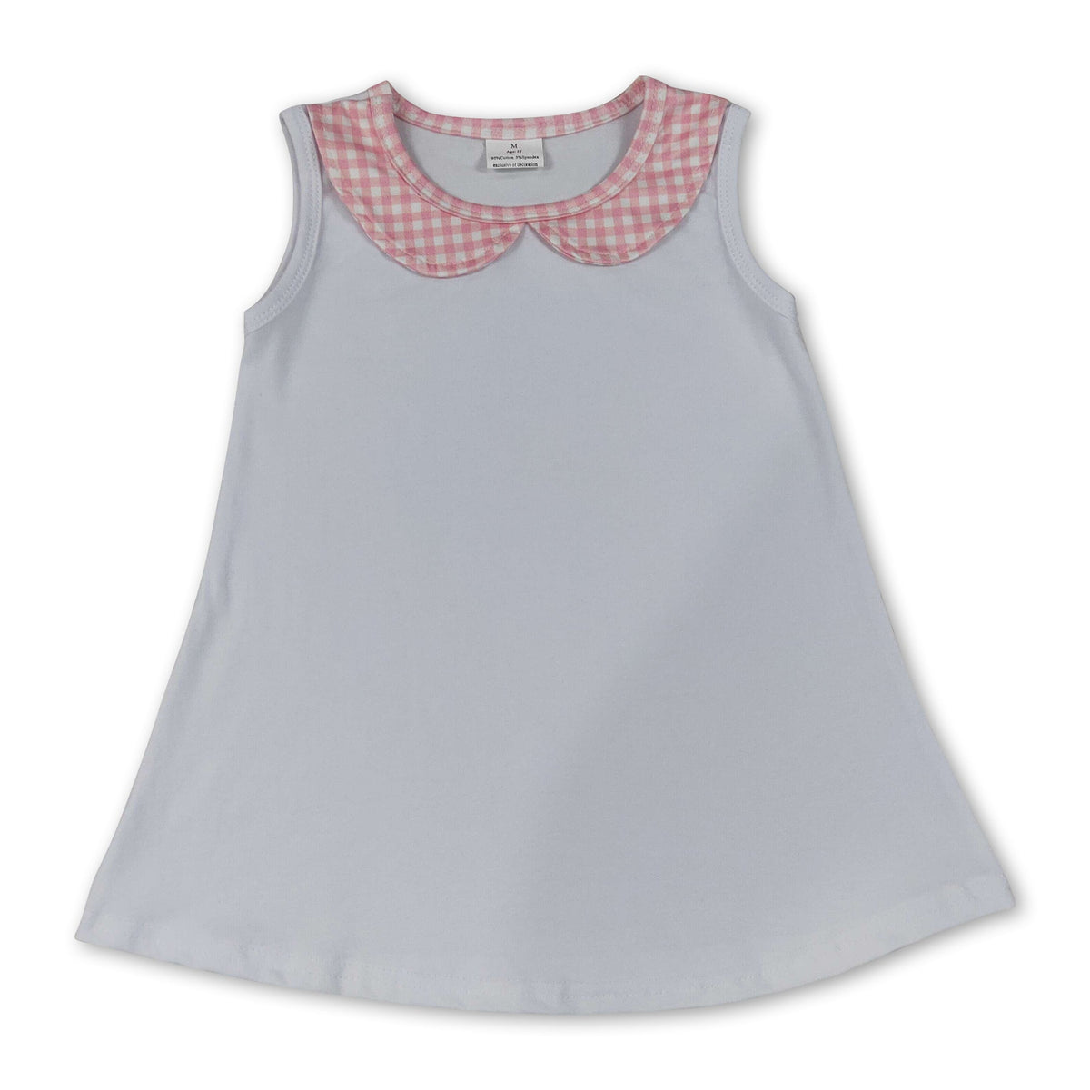 Pink plaid sleeveless white baby girls top