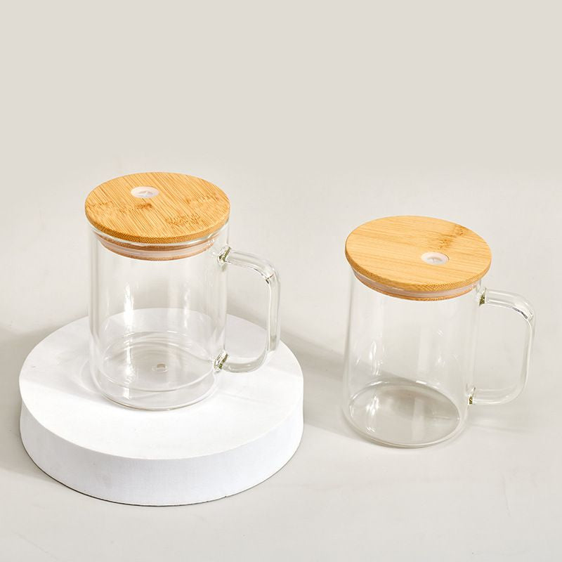 17oz Sublimation Glass Mug With Bamboo Lid and Straw (Clear or Frosted)