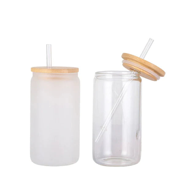 Bestie Friendship Best Friend 16oz Sublimation Printed Glass Can Tumbler With Straw & Bamboo Lid